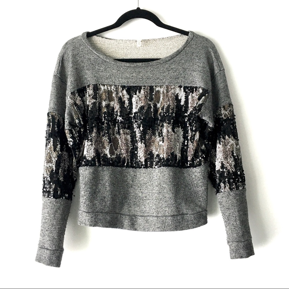 BOGO Sage Gray and Black Sequin Sweatshirt